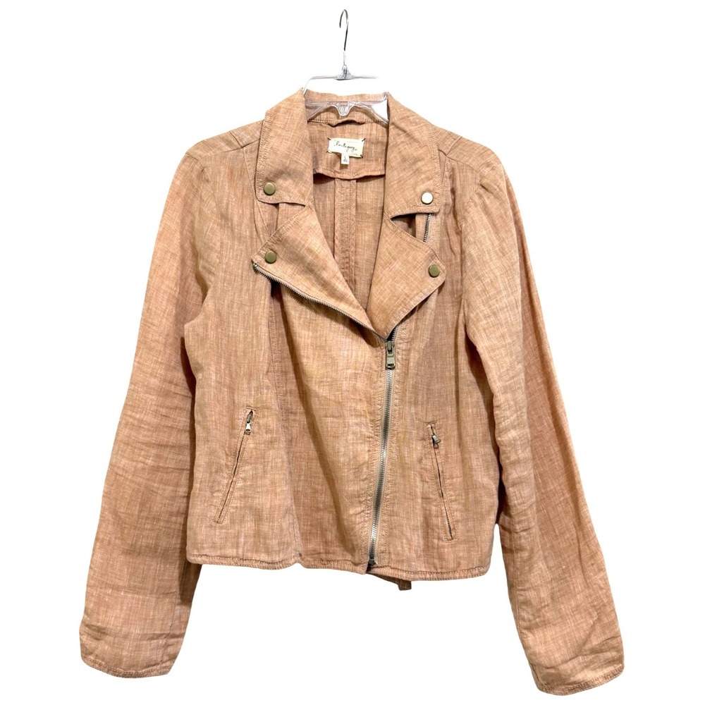 Lou & Grey LOFT Womens Large 100% Linen Asymmetrical Moto Jacket Terracotta Clay